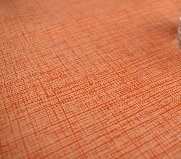 Orange linen Look PVC Vinyl Wipe Clean Tablecloth  ROUND 138cm Warehouse Clearance