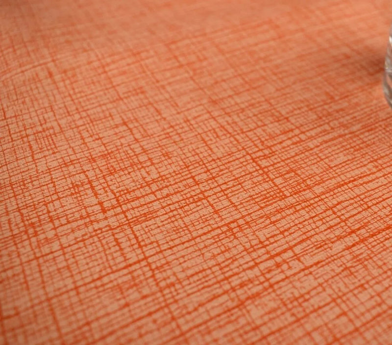 Orange linen Look PVC Vinyl Wipe Clean Tablecloth  ROUND 138cm Warehouse Clearance