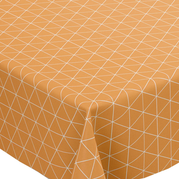 Orange Geometric Triangles PVC Vinyl Wipe Clean Tablecloth  120cm x 140cm Warehouse Clearance
