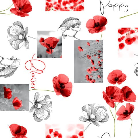 Padded Table Protector with Printed Poppy Flower Red Design - 140cm Wide, Heat Resistant, Durable, Waterproof, Table Cover for Dining, Kitchen, Indoor and Outdoor Use