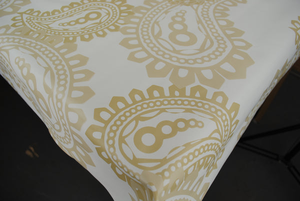 Paisley Beige and Ochre PVC Vinyl Wipe Clean Tablecloth  210cm x 140cm Warehouse Clearance