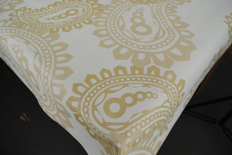 Paisley Beige and Ochre PVC Vinyl Wipe Clean Tablecloth  210cm x 140cm Warehouse Clearance
