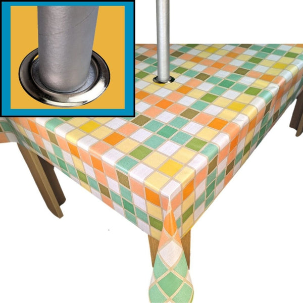 Rectangle Garden Tablecloth with Parasol Umbrella Hole Palma Check Wipe Clean Tablecloth Vinyl PVC 200cm x 140cm
