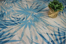 Palm Leaves Blue PVC Vinyl Tablecloth Roll 20 Metres x 140cm