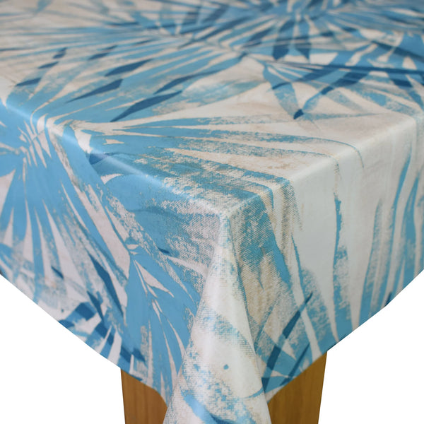Palm Leaves Blue vinyl tablecloth ROUND 130cm-Warehouse Clearance