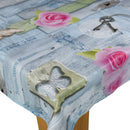 Paris Denim Blue and Pink PVC Vinyl Wipe Clean Tablecloth 150cm x 140cm Warehouse Clearance