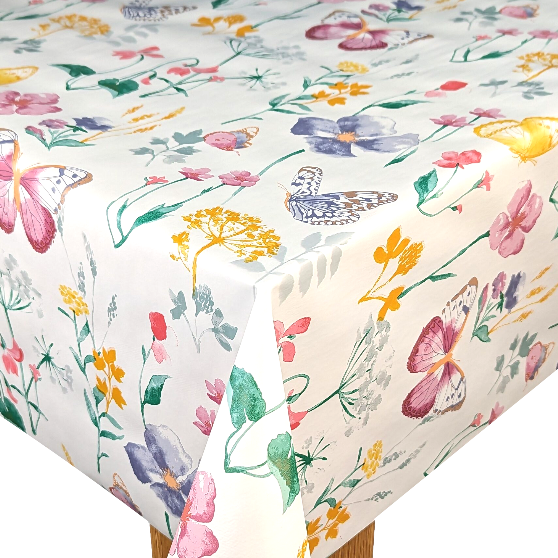 Spring Butterfly Meadow Pastel vinyl tablecloth 220cm x 140cm -Warehou