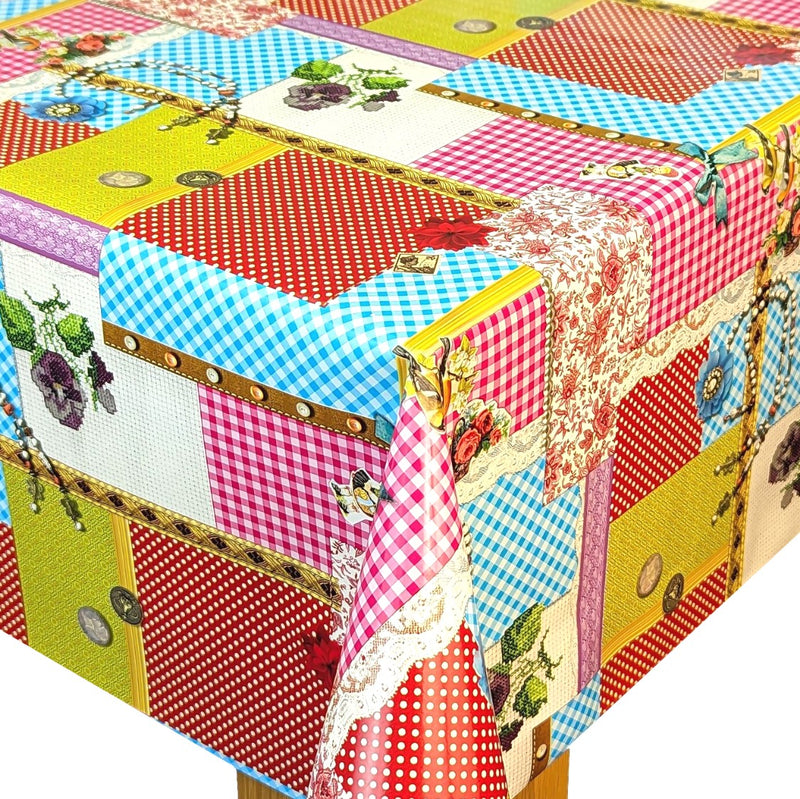 Past Time Gingham Patchwork Vinyl Oilcloth Tablecloth