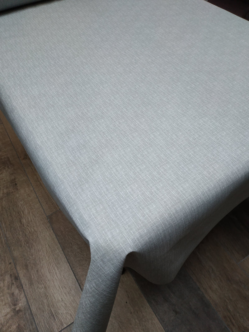 Pebble Grey  Linen Look PVC Vinyl Wipe Clean Tablecloth  160cm x 140cm Warehouse Clearance