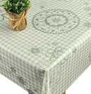 Silver Grey Flowers on Gingham Sage Green Vinyl Oilcloth Tablecloth