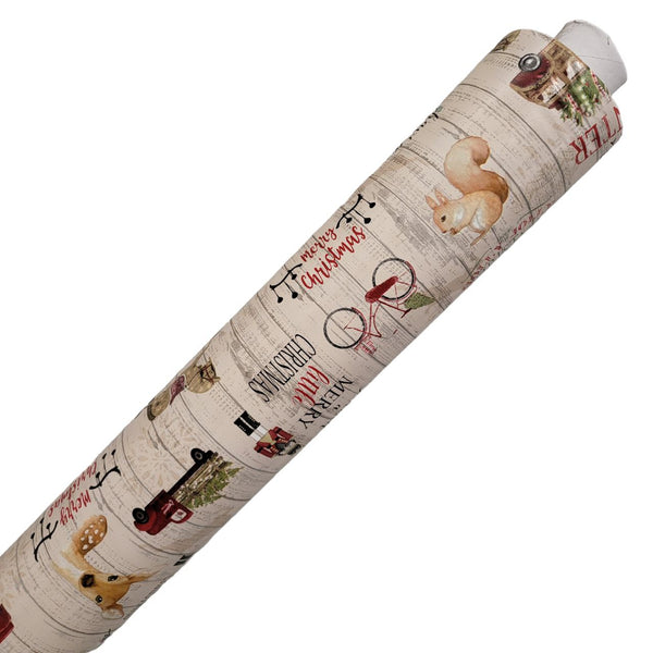 Christmas Holly Jolly Beige Vinyl Tablecloth Roll 20 Metres x 140cm