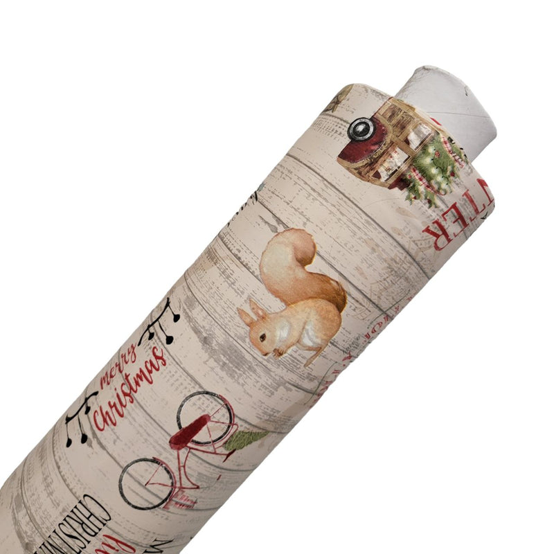 Christmas Holly Jolly Beige Vinyl Tablecloth Roll 20 Metres x 140cm