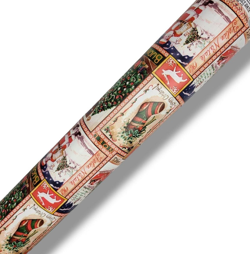 Christmas Festive Postcards PVC Vinyl Tablecloth 20 Metres x 140cm Full Roll