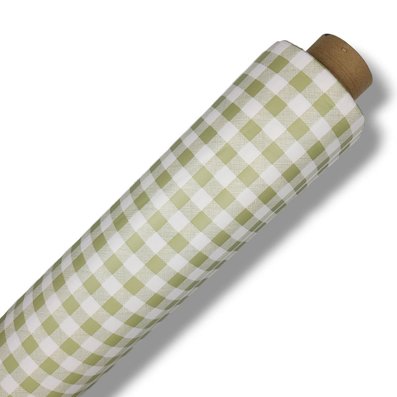 Sage Green Small Gingham Check  12mm Squares PVC Vinyl Tablecloth Roll 20 Metres x 140cm Full Roll
