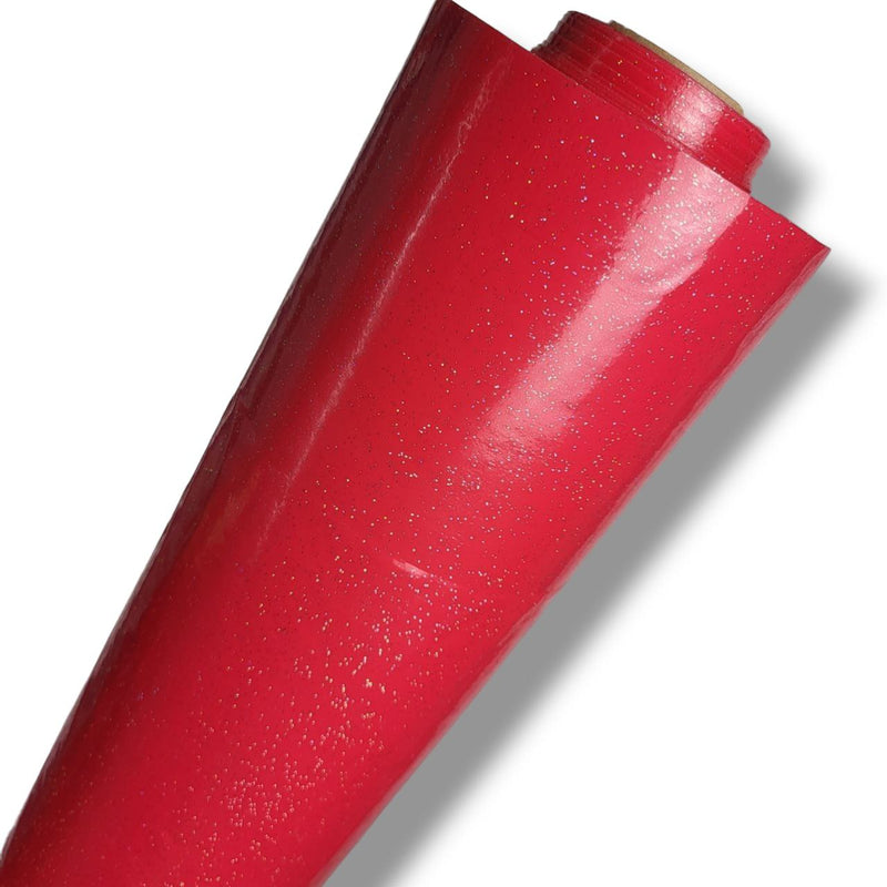 Bright Pinky Red Glitter PVC Vinyl Tablecloth Roll 20 Metres x 140cm Full Roll