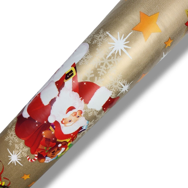 Jolly Santa Claus Christmas Gold PVC Vinyl Tablecloth 20 Metres x 140cm Full Roll
