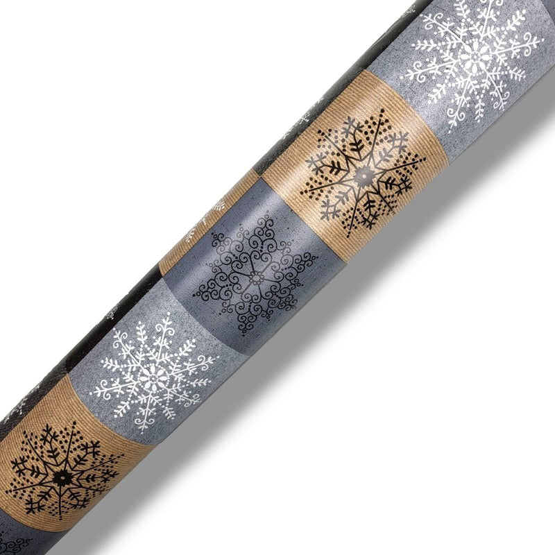 Charcoal Snowflake Squares Christmas Vinyl Tablecloth Roll 20 Metres x 140cm Full Roll