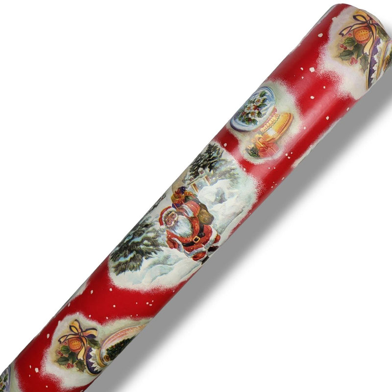 Santa Claus Snow Christmas Red Vinyl Tablecloth Roll 20 Metres x 120cm Full Roll