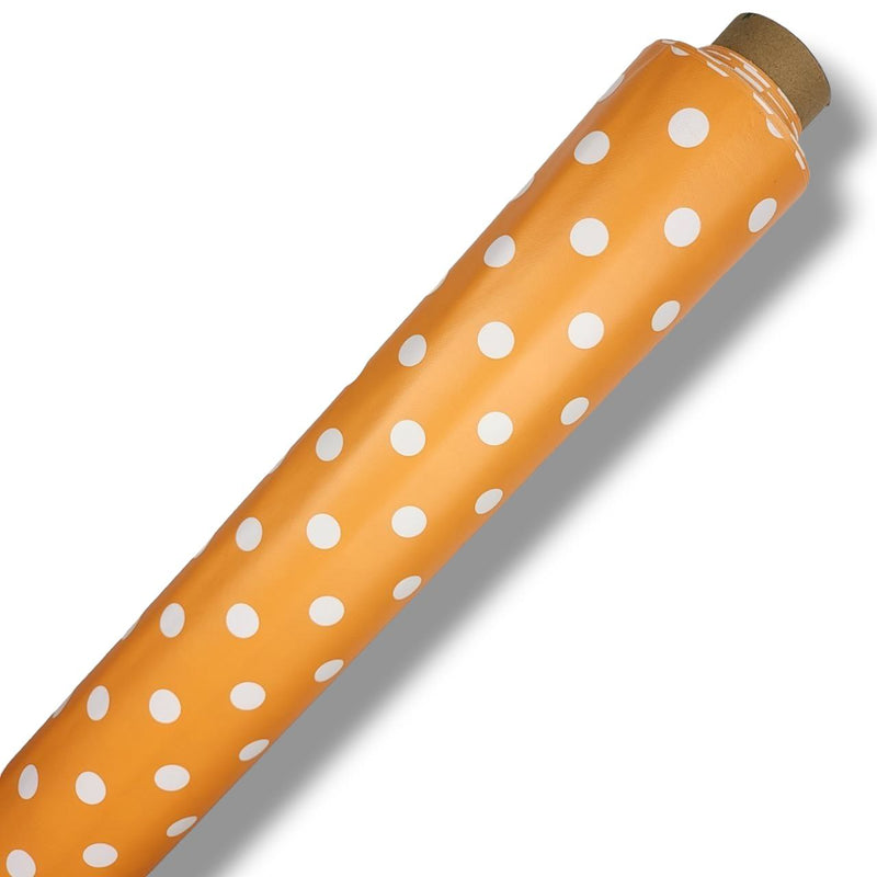 Orange White Spot Vinyl Tablecloth Roll 20 Metres x 140cm Full Roll