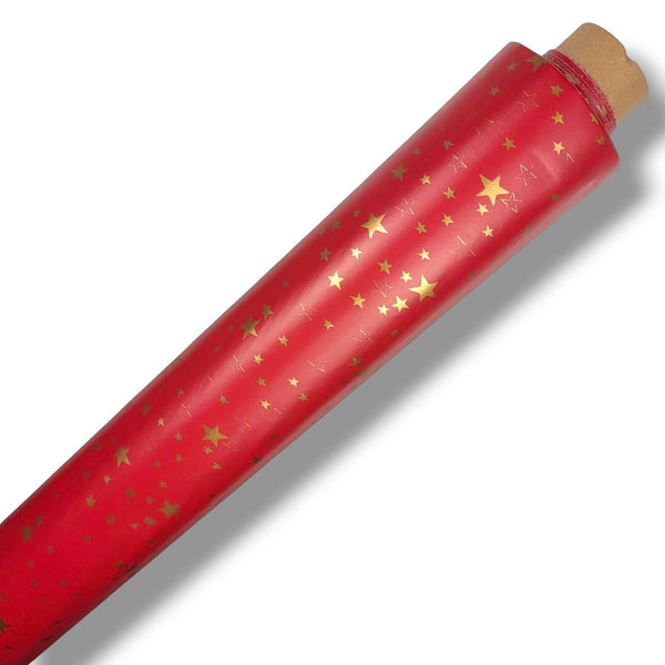Red and Gold Christmas Stars Vinyl Tablecloth Roll 20 Metres x 140cm Full Roll
