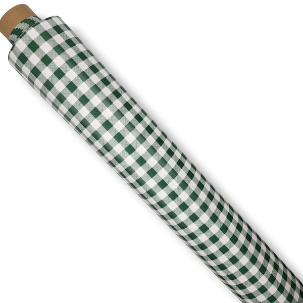 Dark Green Small Check Gingham PVC Vinyl Tablecloth Roll 20 Metres x 140cm Full Roll
