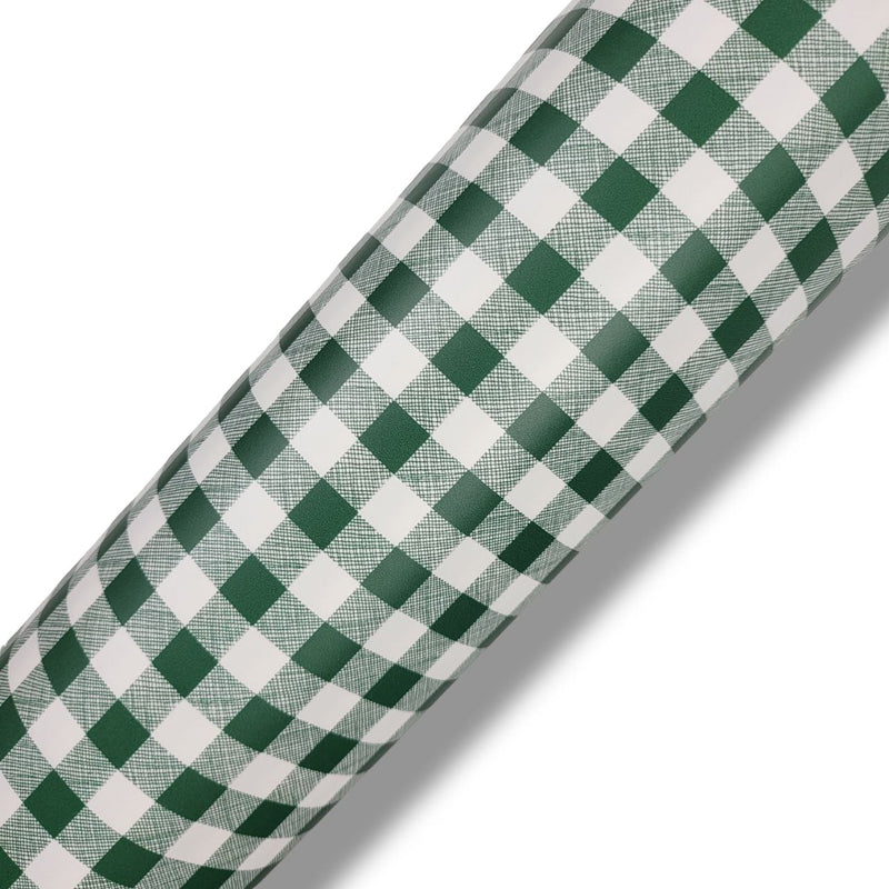 Bottle Green and White Mini Check Gingham PVC Vinyl Tablecloth Roll 20 Metres x 140cm Full Roll