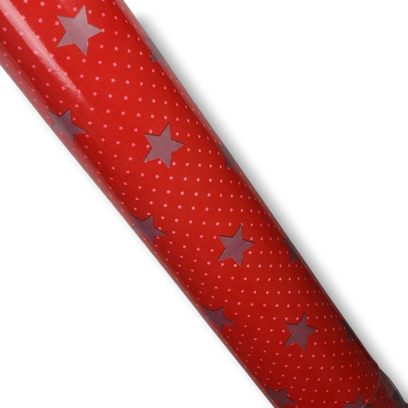 Christmas Stars on Small Stars Red Vinyl Tablecloth Roll 20 Metres x 140cm Full Roll
