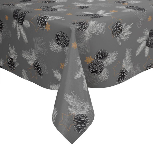 Pine Cones Grey and Grey PVC Vinyl Wipe Clean Tablecloth 180cm x 140cm Warehouse Clearance