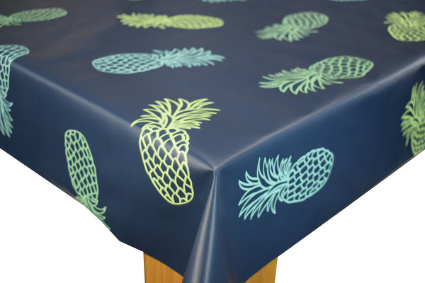 Pineapples on Navy Blue PVC Vinyl Wipe Clean Tablecloth  100cm x 140cm Warehouse Clearance
