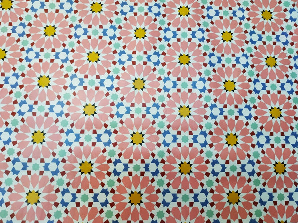 Pink Geometric Flowers vinyl tablecloth ROUND 140cm Warehouse Clearance