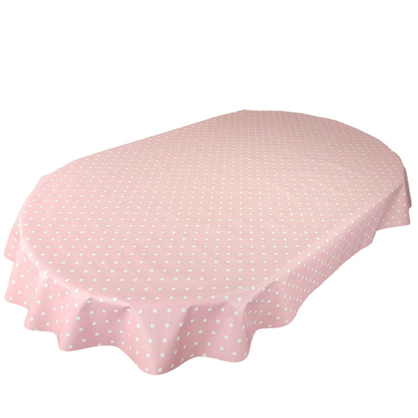 Oval Pink Polka Dotty  Wipe Clean PVC Vinyl Tablecloth  200cm x 140cm