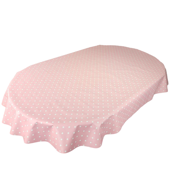 Oval Pink Polka Dotty  Wipe Clean PVC Vinyl Tablecloth  180cm x 140cm