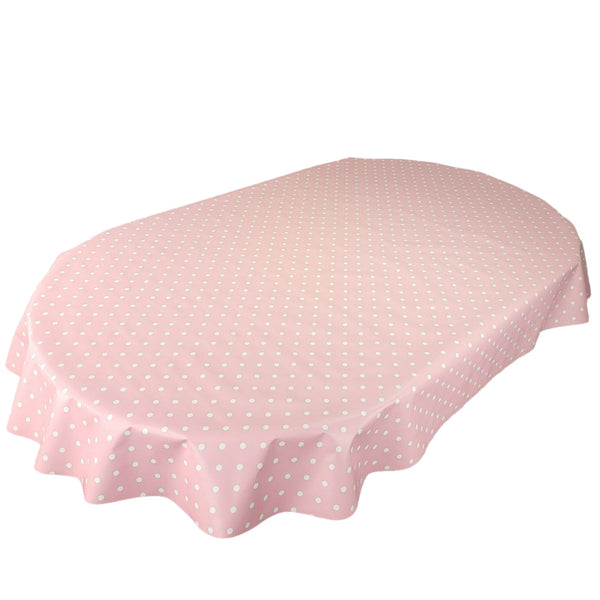 Oval Pink Polka Dotty  Wipe Clean PVC Vinyl Tablecloth  250cm x 140cm