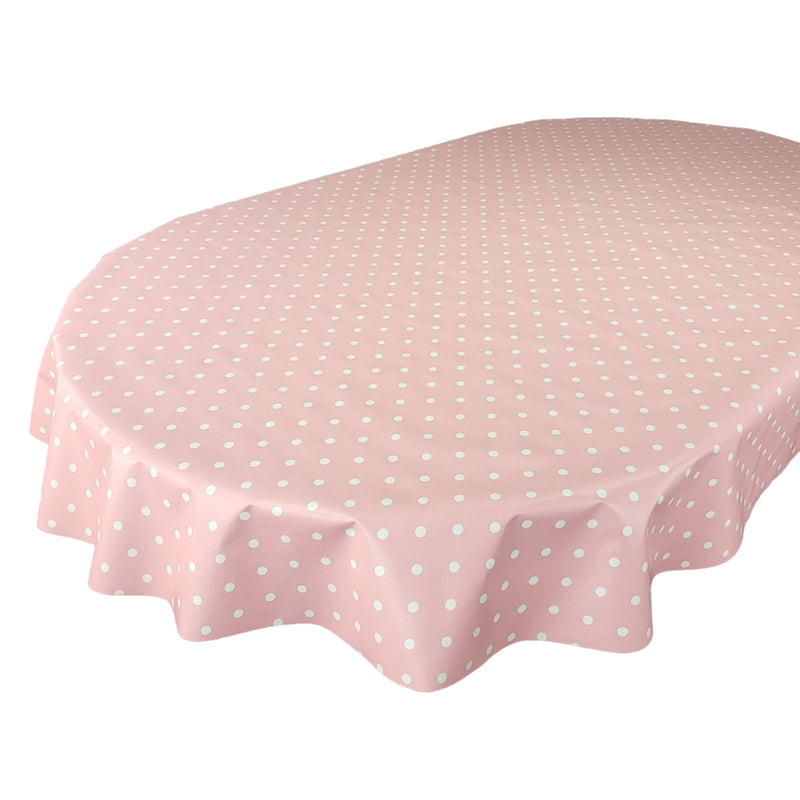 Oval Pink Polka Dotty  Wipe Clean PVC Vinyl Tablecloth  200cm x 140cm
