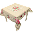 Pink Roses on Cream Border Tablecloth Panel PVC Vinyl Wipe Clean 118cm x 140cm Warehouse Clearance Sample