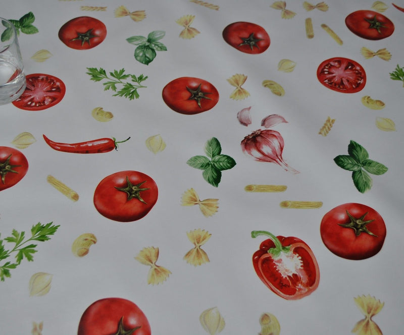 Tomato Pasta Gingham border PVC Tablecloth 20 Metres Roll