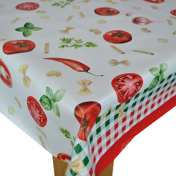 Tomato Pasta Gingham border PVC Tablecloth 20 Metres Roll