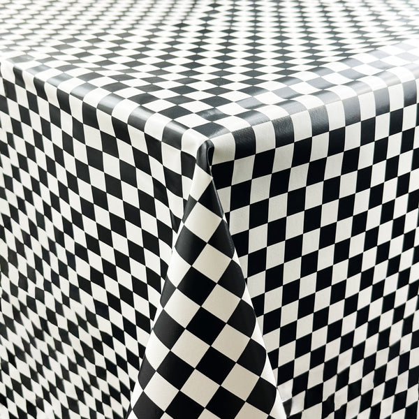 Black Checkerboard Vinyl Oilcloth Tablecloth