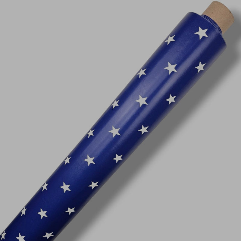 Dark Blue and White Stars Vinyl Tablecloth Roll 20 Metres x 140cm Full Roll