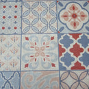 Porto Tiles  Chambray and Blush Pink PVC Vinyl Wipe Clean Tablecloth 140cm x 140cm