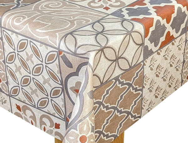 Porto Rustic Tiles Orange Taupe and Grey Vinyl Tablecloth Roll 20 Metres x 140cm Full Roll