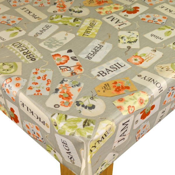 Pantry Labels Grey Cotton Oilcloth Tablecloth