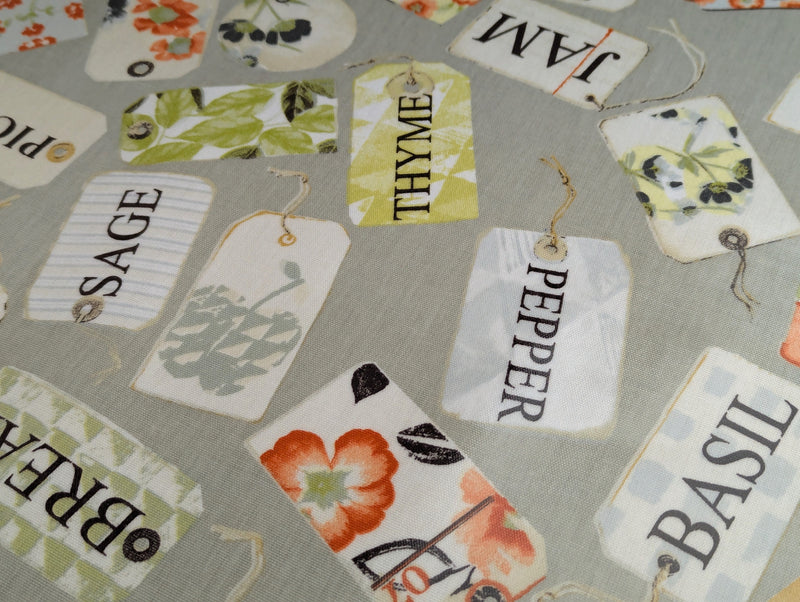 Pantry Labels Grey Cotton Oilcloth Tablecloth