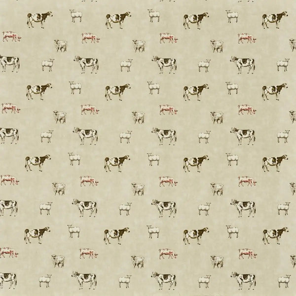 Prestigious Pasture Farm Animals Beige Flax Cotton Oilcloth Tablecloth