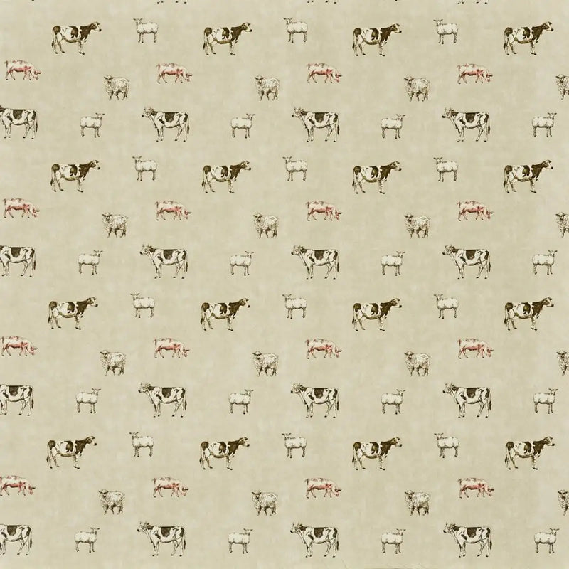 Prestigious Pasture Farm Animals Beige Flax Cotton Oilcloth Tablecloth