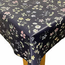 Pretty Flowers on Navy Blue Vinyl Oilcloth Tablecloth