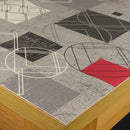 Padded Table Protector with Printed Abstract Red Grey Shapes Design - Heat Resistant, Durable, Waterproof, Table Cover for Dining, Kitchen, Indoor and Outdoor Use