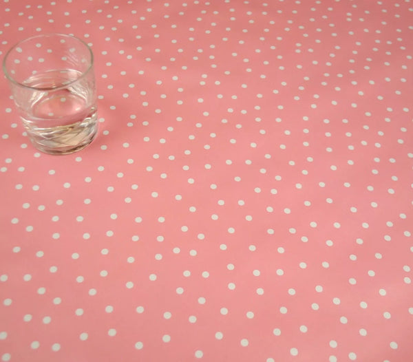 Pink Random Polka Dot  PVC Vinyl Tablecloth 20 Metres Roll