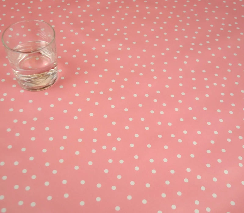 Pink Random Polka Dot  PVC Vinyl Tablecloth 20 Metres Roll
