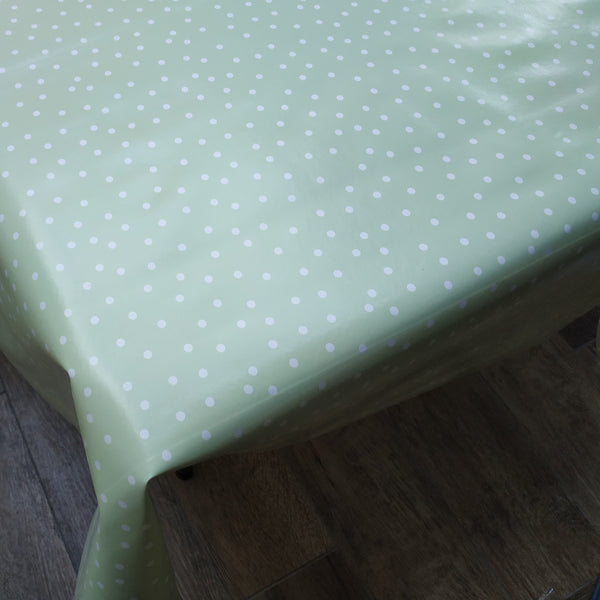 Random Light Green Polka Dot PVC Tablecloth 20 Metres Roll